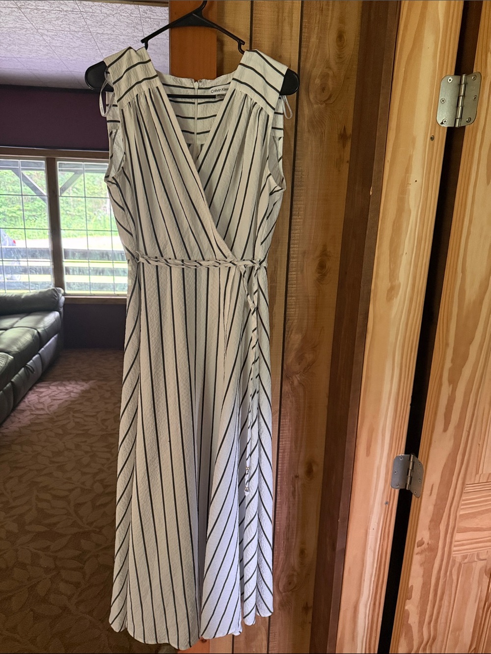 Calvin Klein White Maxi Dress with Black Stripes